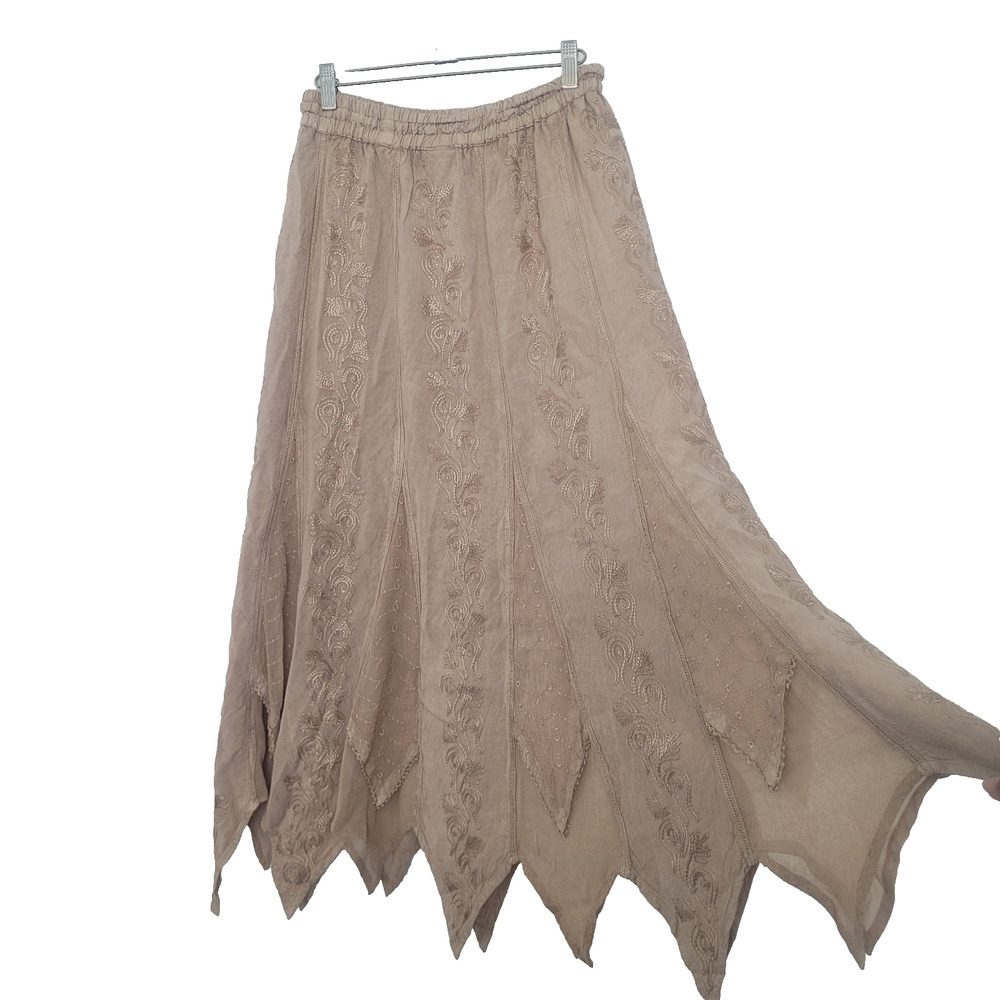 Vintage Embroidered Handkerchief Hem Maxi Skirt Size S Boho Fairy Hippie Cottage